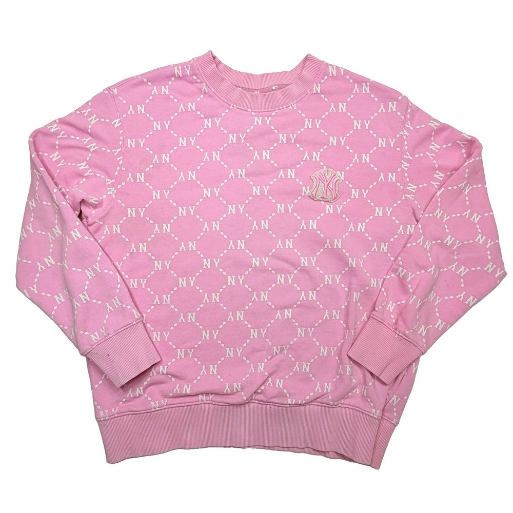 MLB New York Yankees Medium Pink All Over NY Logo Crewneck Sweater